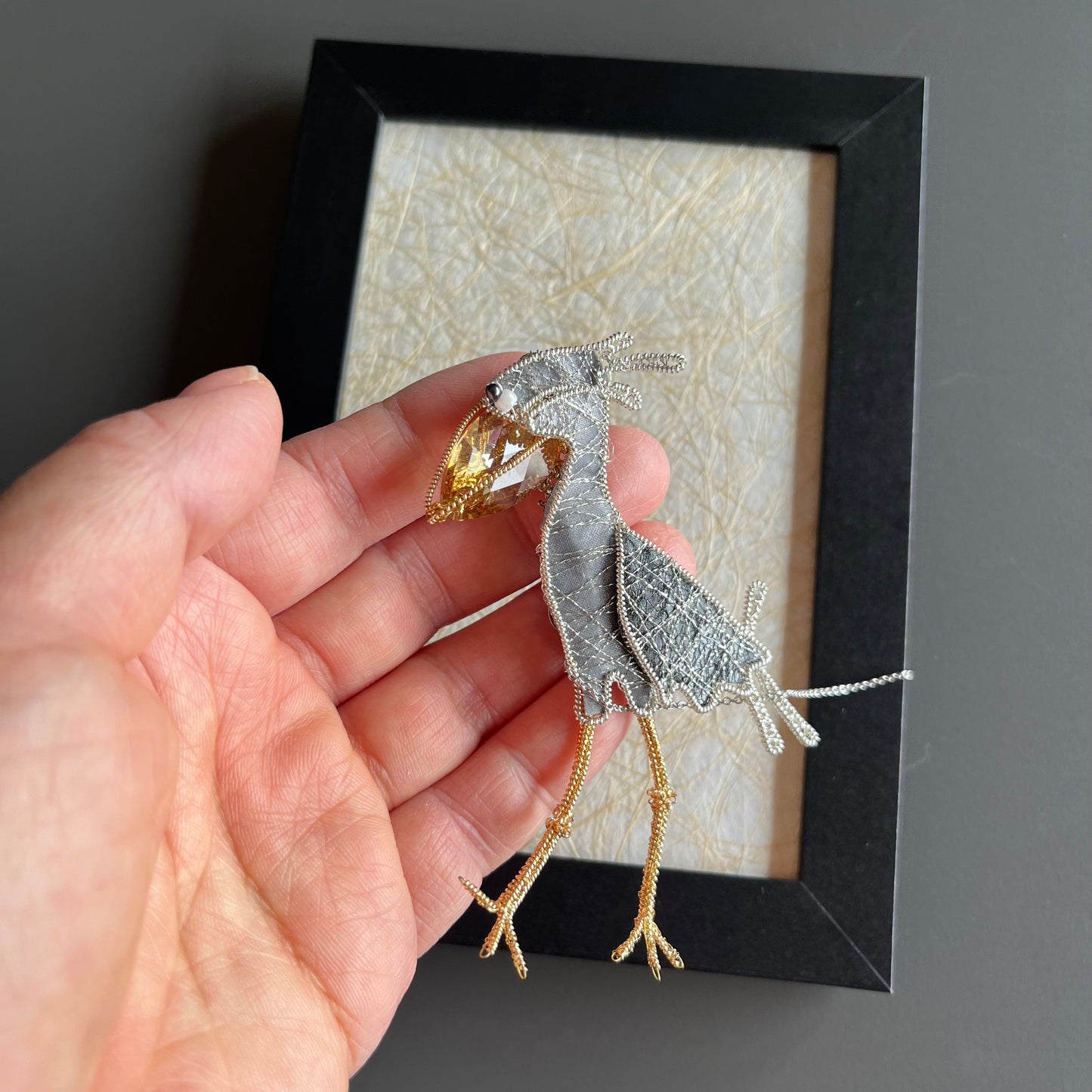 Shoebill – Magnetic Brooch with Frame (Austrian Metal Art)