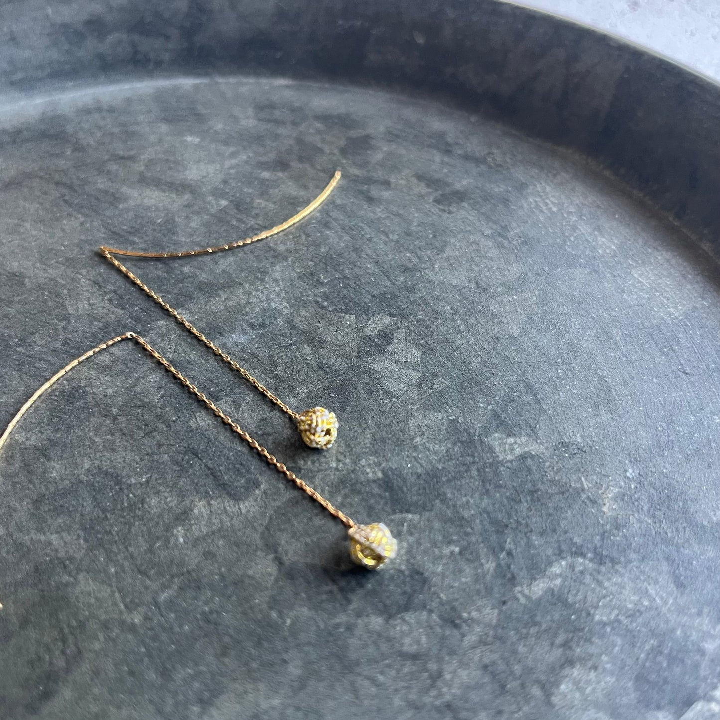 Japanese Mizuhiki Earrings -KIRARI- chain and Balls Gold Silver