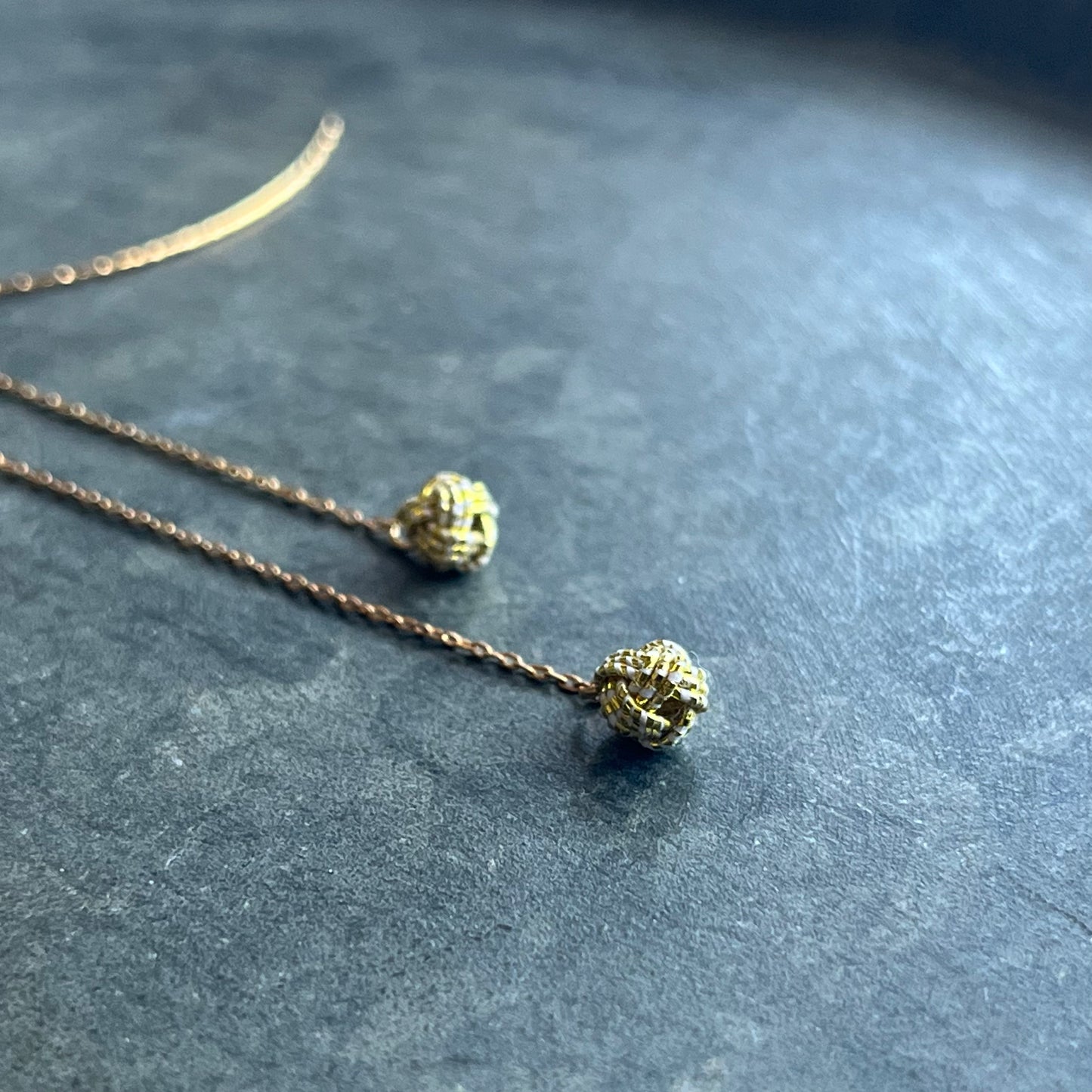 Japanese Mizuhiki Earrings -KIRARI- chain and Balls Gold Silver