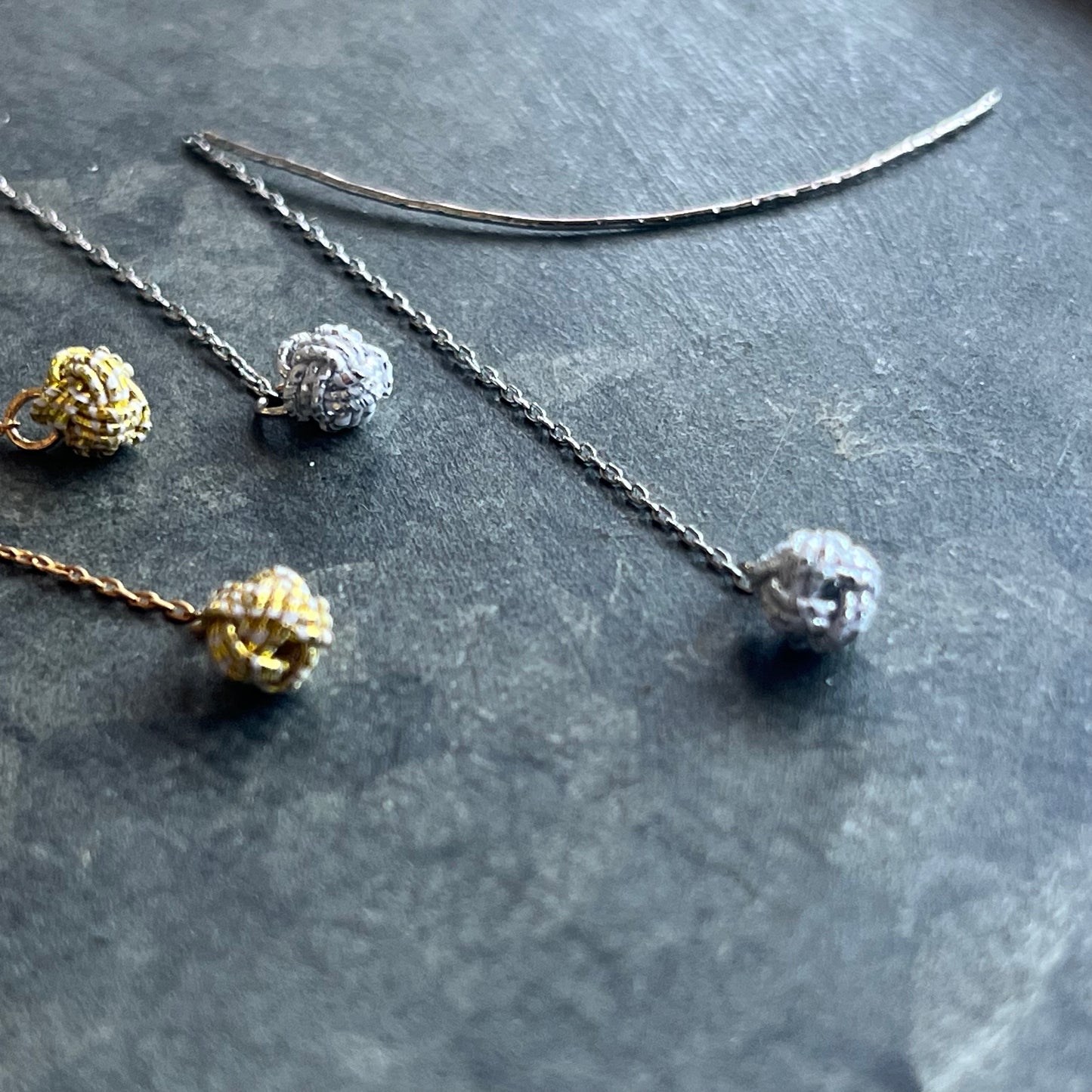 Japanese Mizuhiki Earrings -KIRARI- chain and Balls Gold Silver