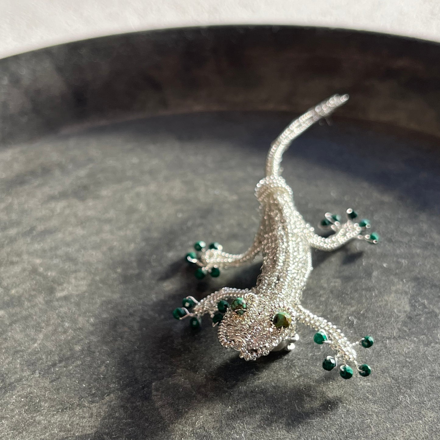 Austrian Metal Art Gecko Brooch (Malachite)