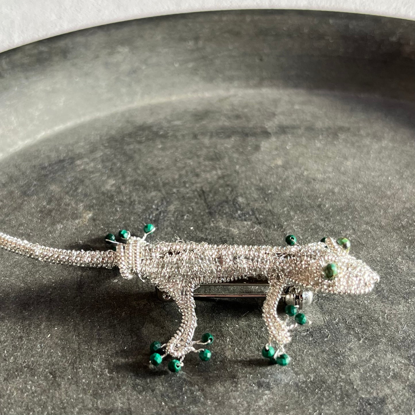 Austrian Metal Art Gecko Brooch (Malachite)