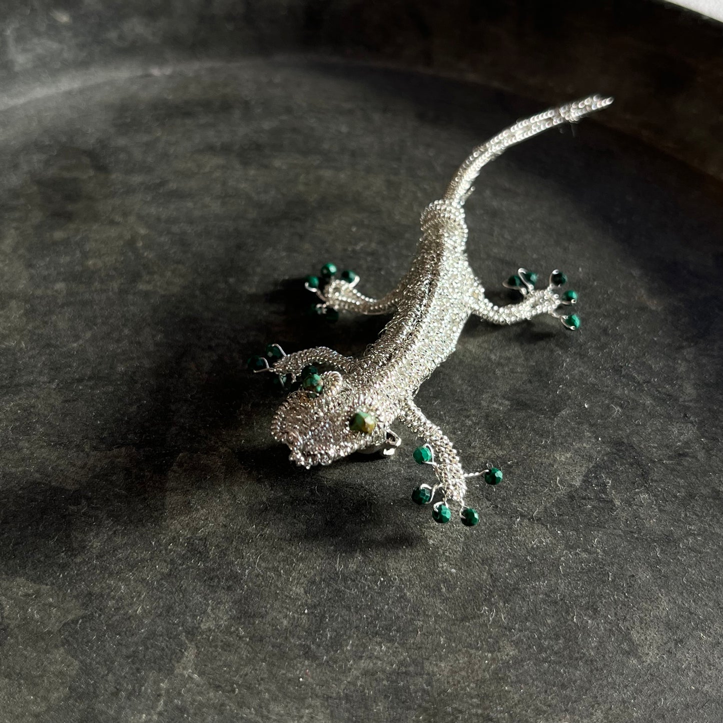 Austrian Metal Art Gecko Brooch (Malachite)