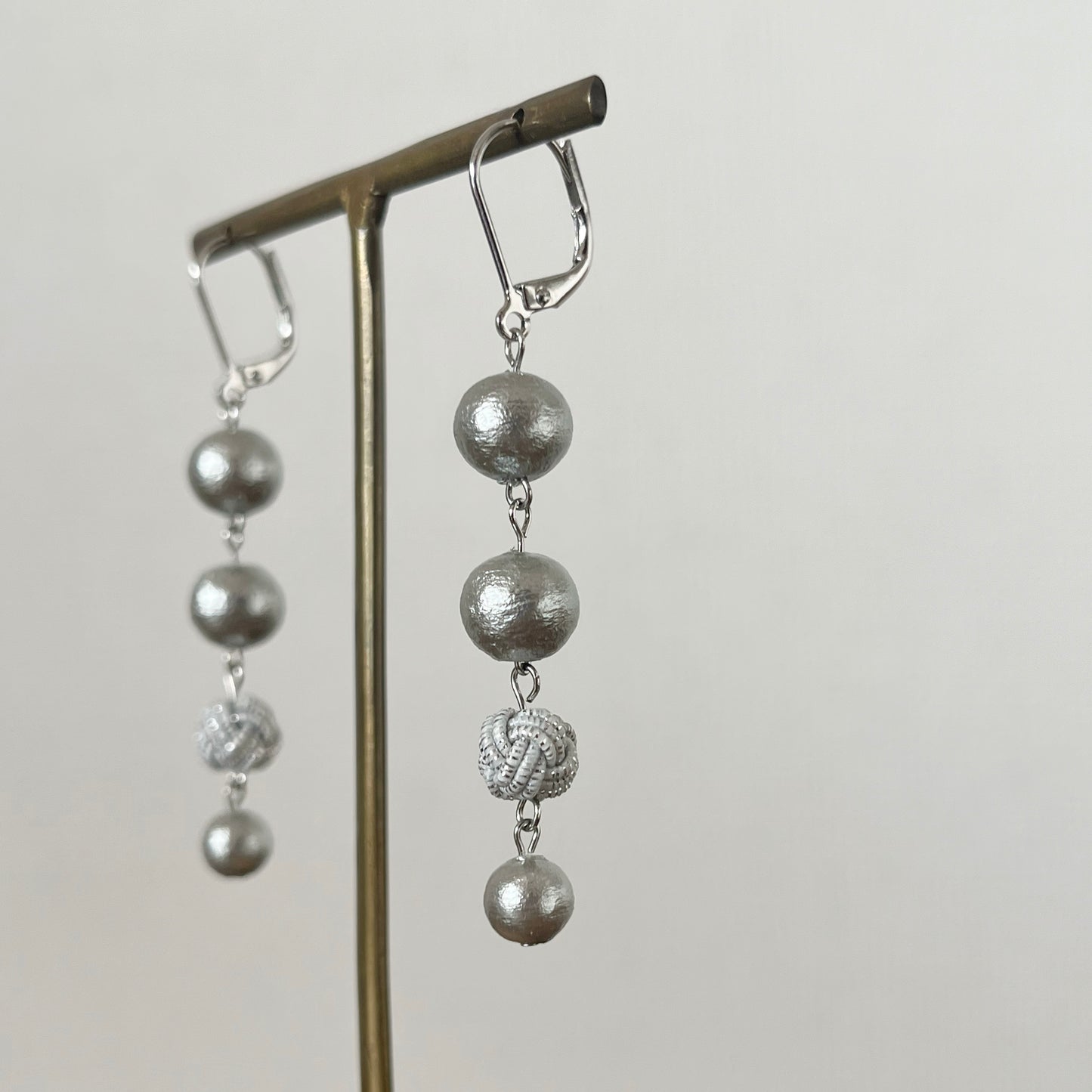 Dancing Droplets - Mizuhiki & Cotton Pearl Earrings