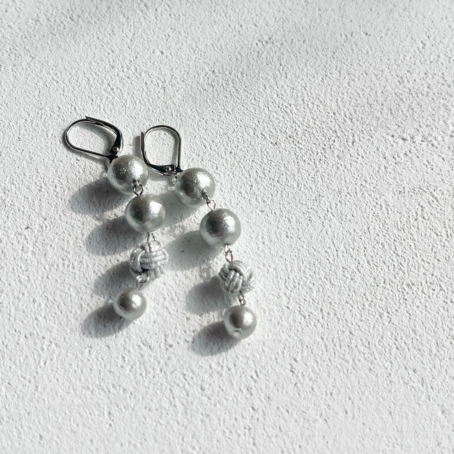 Dancing Droplets - Mizuhiki & Cotton Pearl Earrings