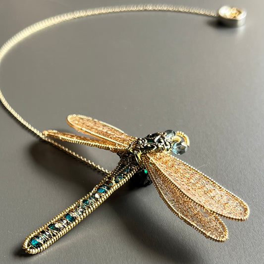 Dragonfly – Blue Green – Magnetic Brooch (Austrian Metal Art)
