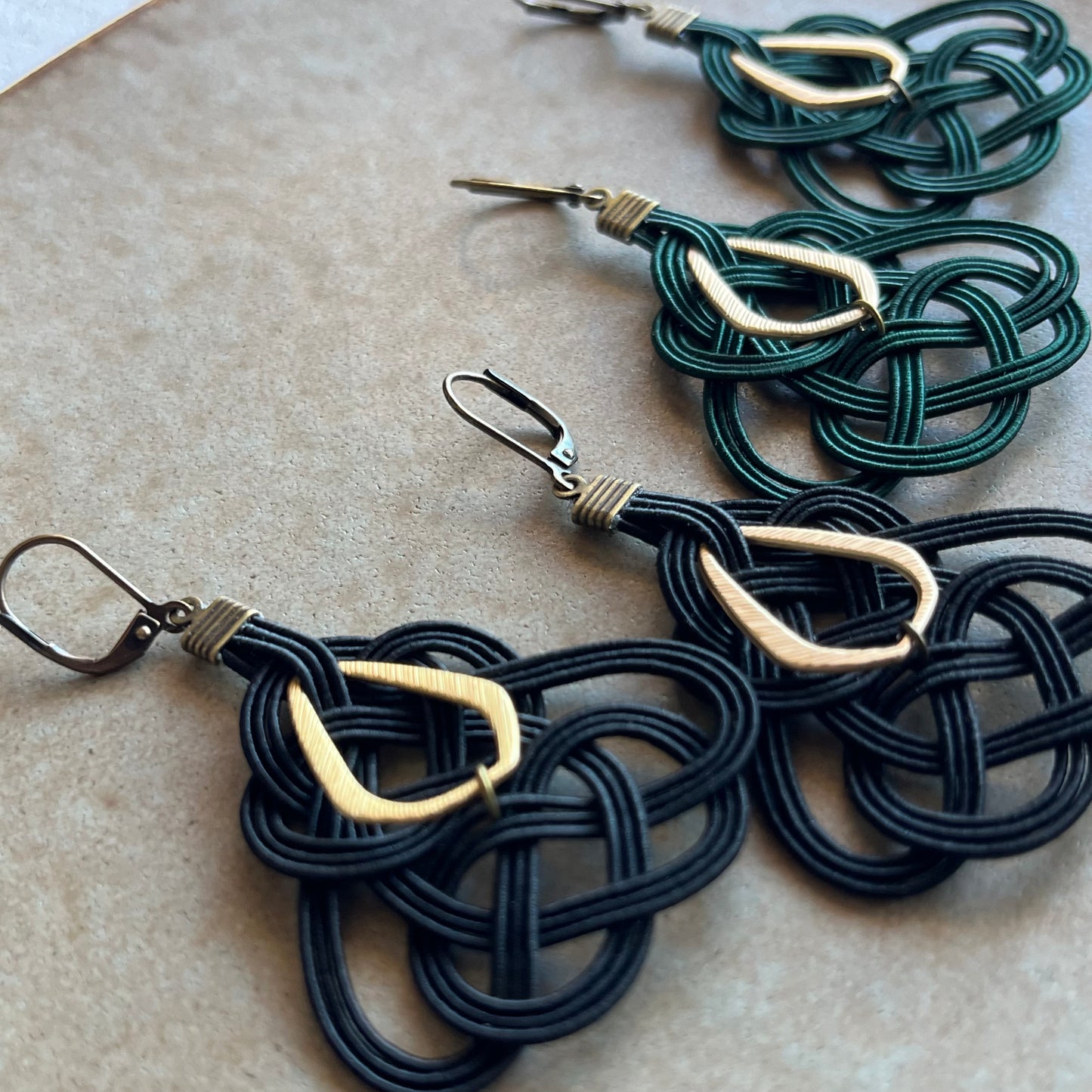 Japanese Mizuhiki Earrings-Sound of Bells- Black Green